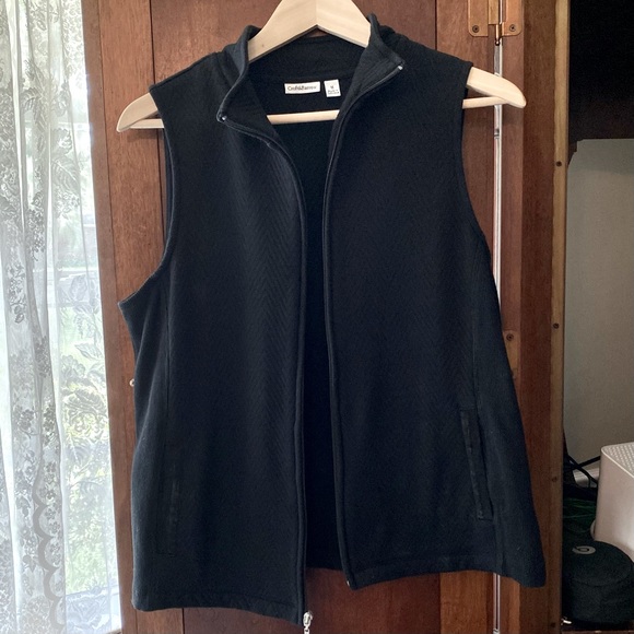 CROFT & BORROW | Black Cotton Blend Sleeveless Zip Vest - Picture 1 of 4